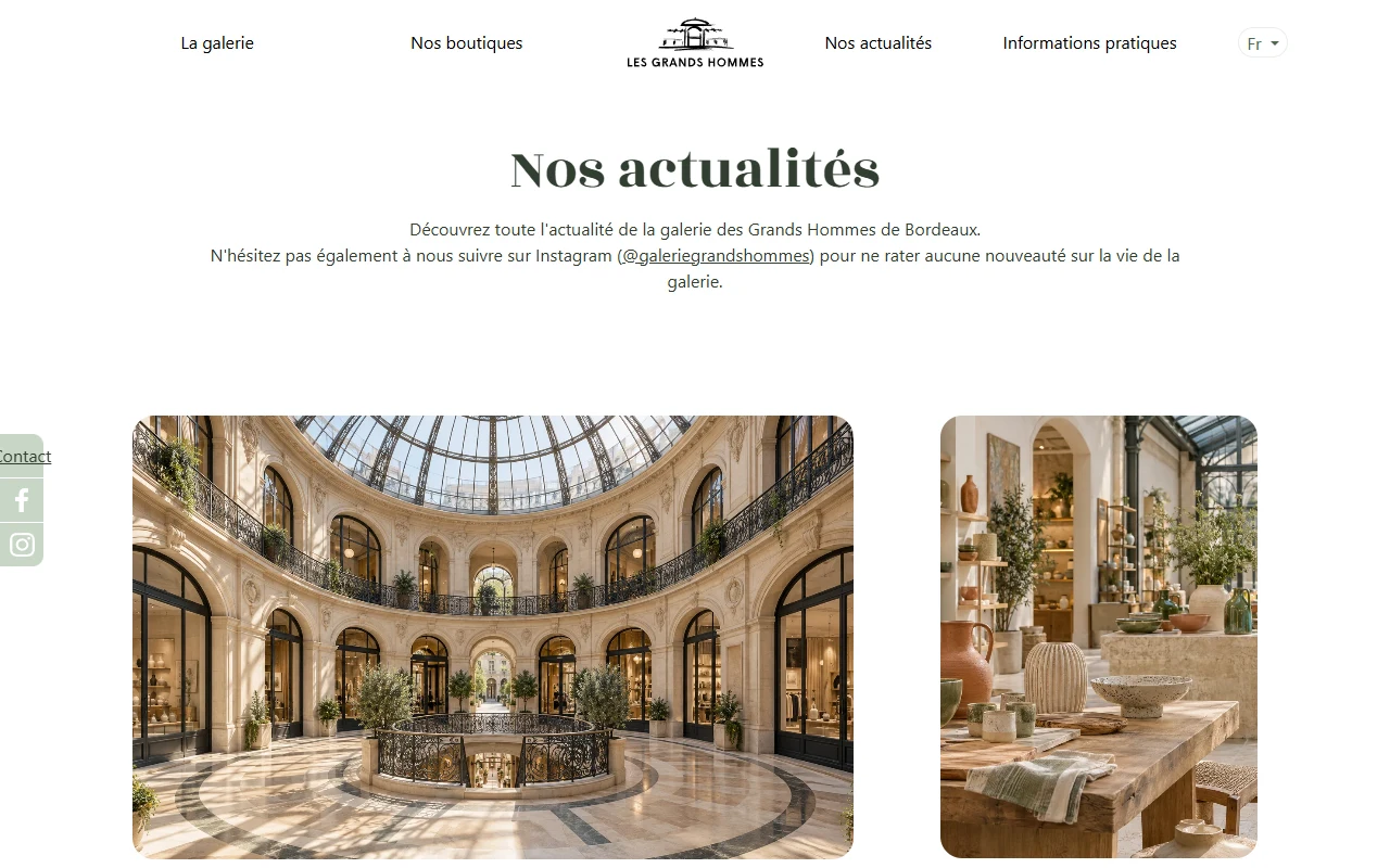 Actualités de la galerie dans une grille de cartes.