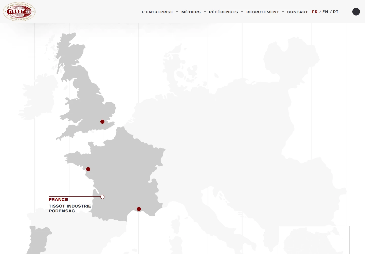 Carte et adresses des implantations Tissot.